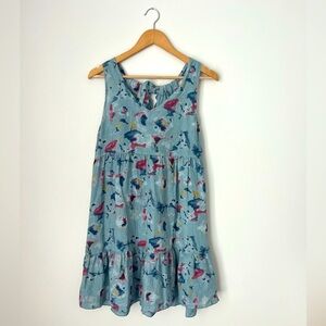Bellambra 100% Linen Blue Tiered Mini Swing Dress